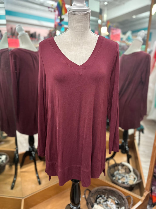 Soma Burgundy Long Sleeve V-Neck Top in S