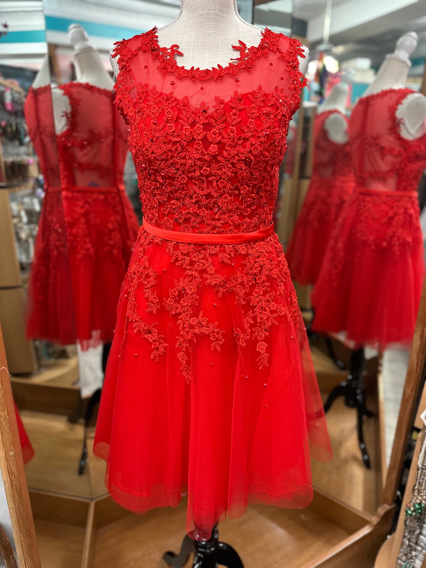 Baby Online D.R.E.S.S Red Lace Tank Short Formal Dress in 7