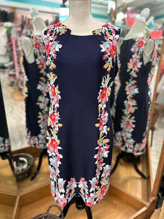 Tahari ASL Navy with Floral Accent Tank Dress in 14