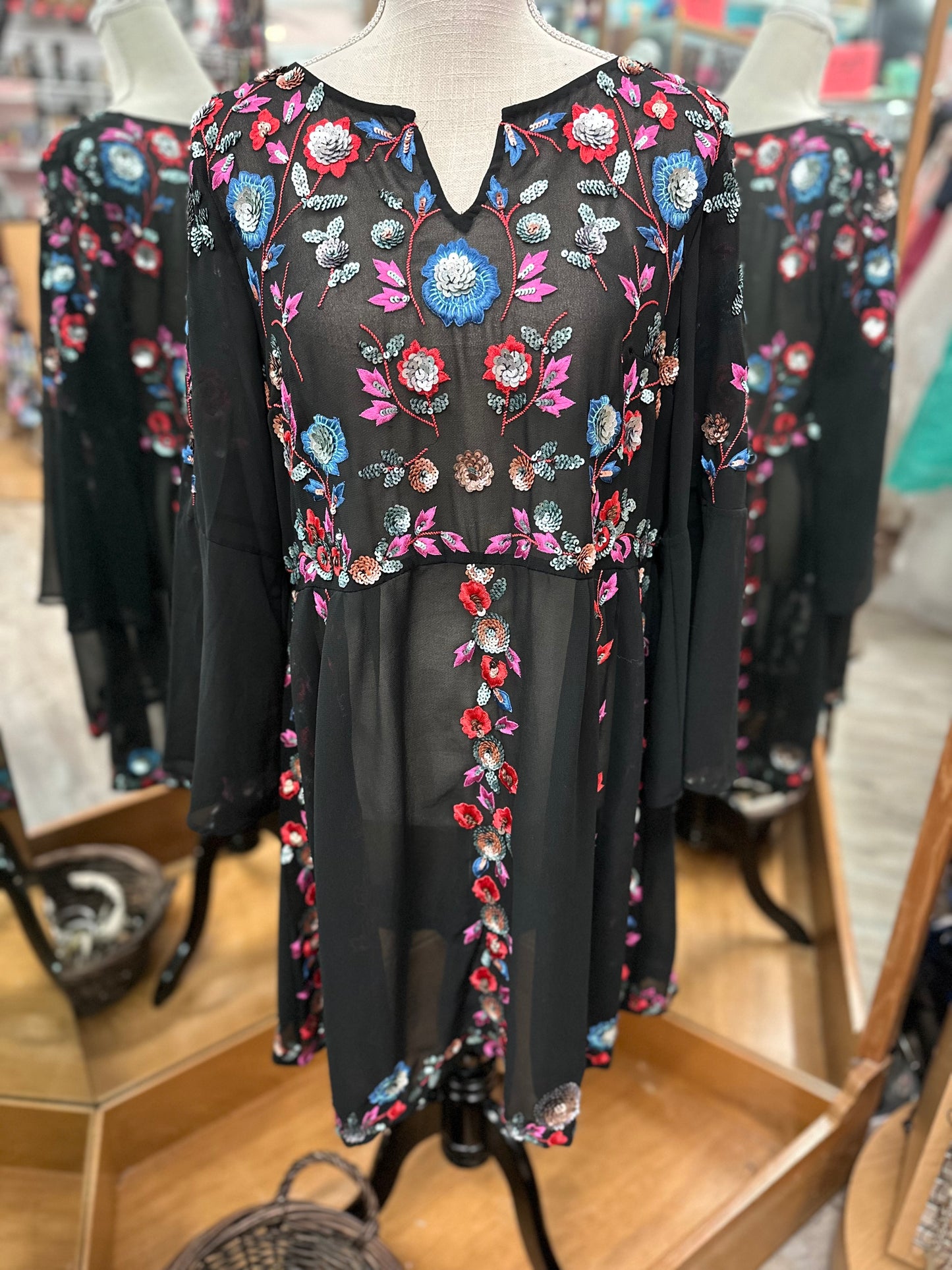 French Connection Black Sequin Sheer Dress in 16