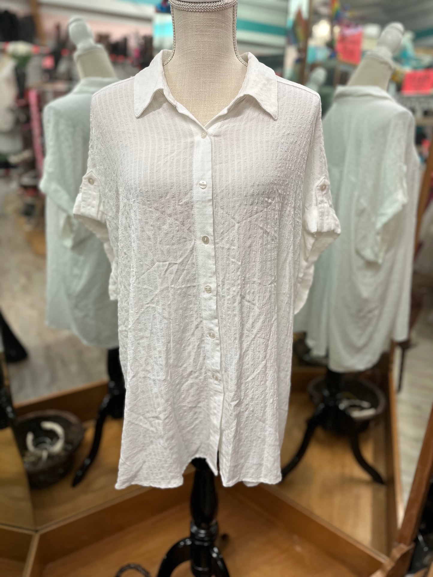Jane + Delancey White Linen Short Sleeve in XL