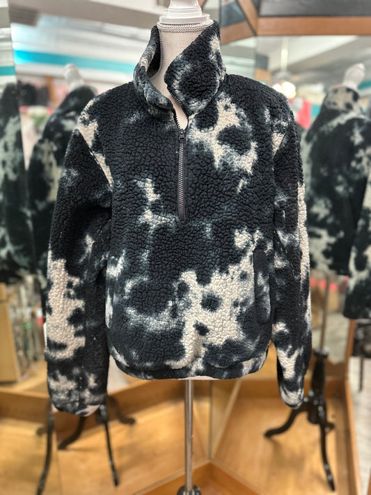 Sage Black Tie Dye Fleece Quarter Zip in L