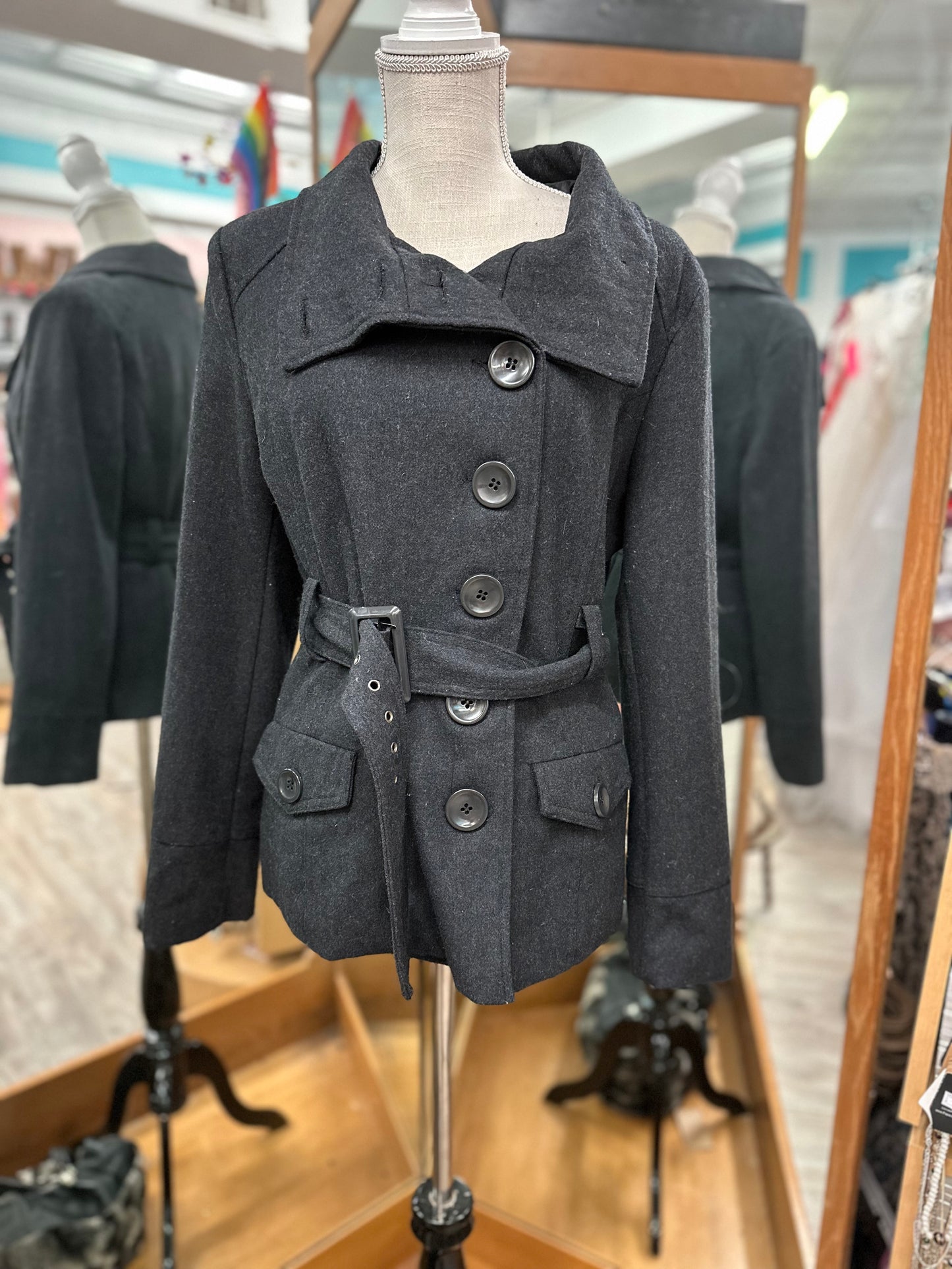 Last Kiss Black Peacoat in L