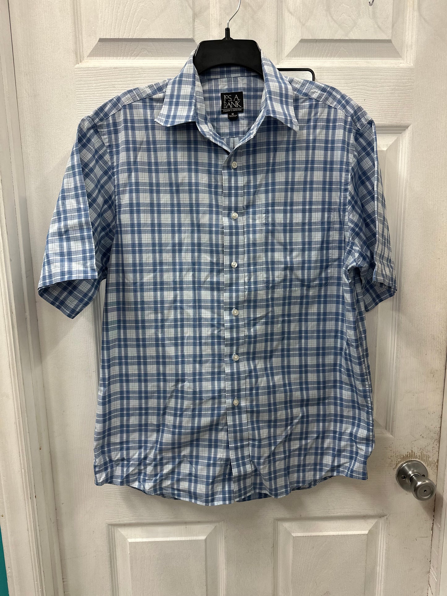 Jos A Bank Travelers Collection Blue Plaid Button Down Short Sleeve in M