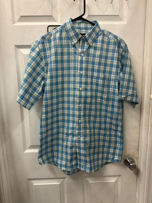 Jos A Bank Travelers Collection Blue and Yellow Plaid Button Down Short Sleeve in M