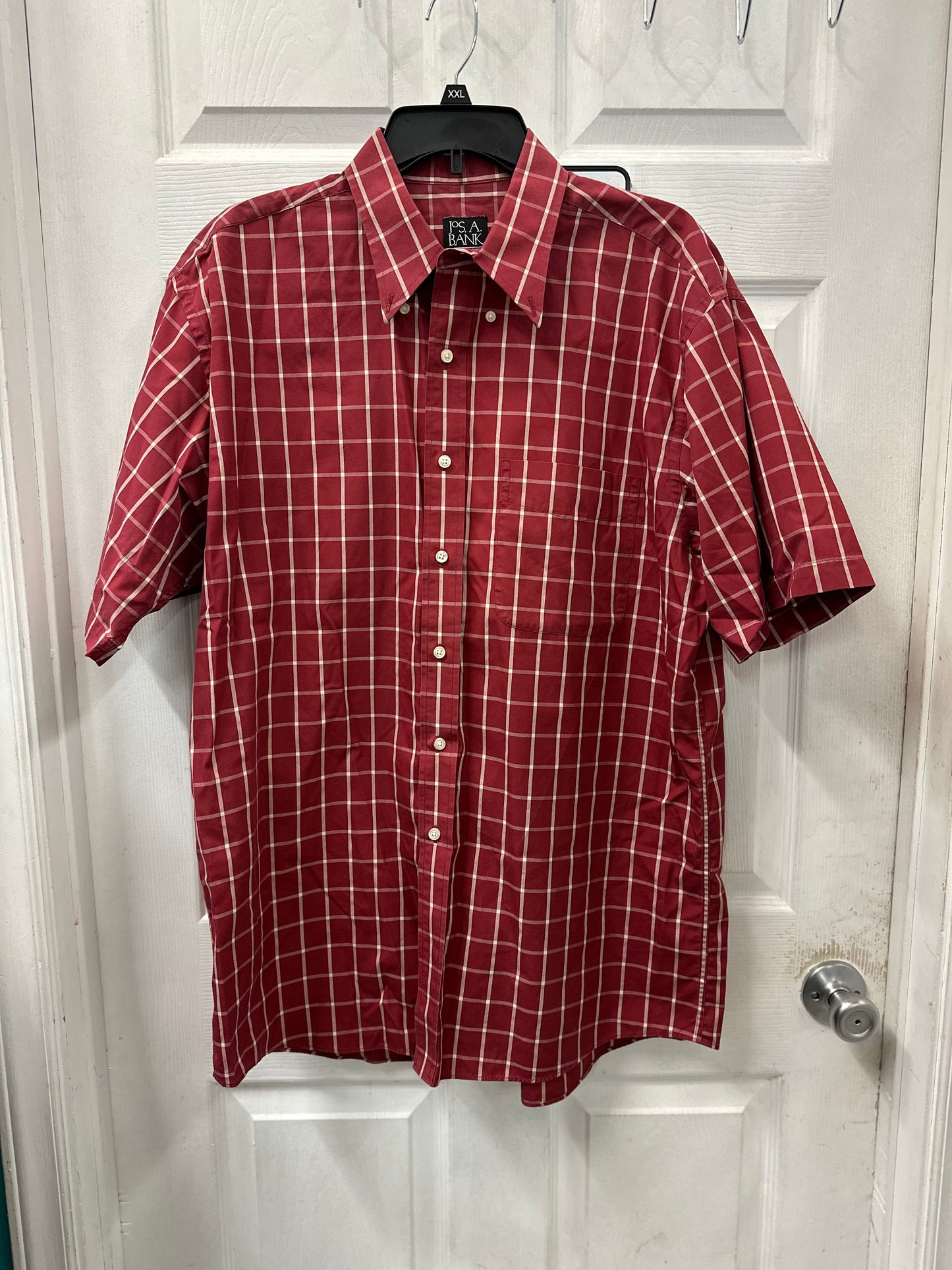 Jos A Bank Travelers Collection Red Plaid Button Down Short Sleeve in L