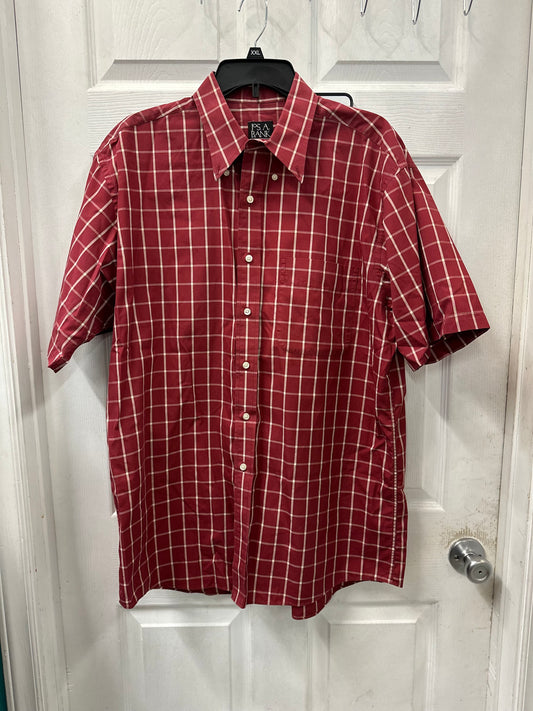 Jos A Bank Travelers Collection Red Plaid Button Down Short Sleeve in L