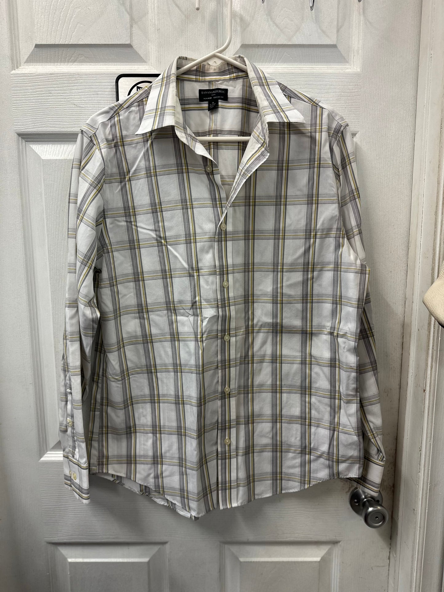 Banana Republic White Plaid Long Sleeve Button Down in M