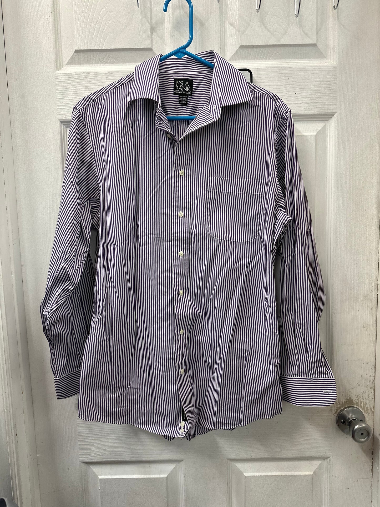 Jos A Bank Executive Collection Purple and White Striped Long Sleeve Button Down in 15.5-34