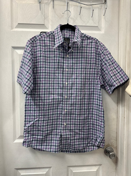 Jos A Bank Travelers Collection Blue and Purple Plaid Short Sleeve Button Down in M