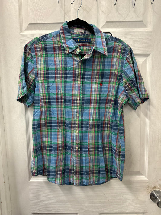 Ralph Lauren Indian Madras Blue Plaid Short Sleeve Button Down in M