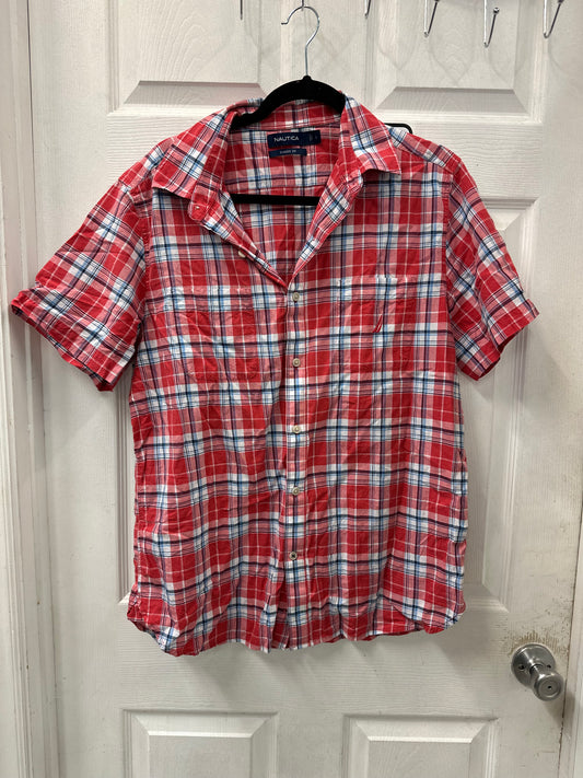 Nautica Red Plaid Short Sleeve Button Down in L
