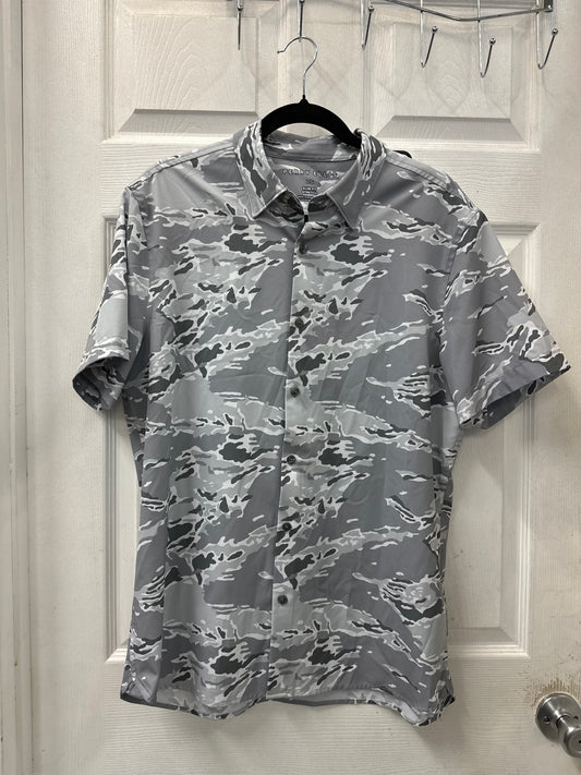 Perry Ellis Grey Camo Short Sleeve Button Down Polo in L