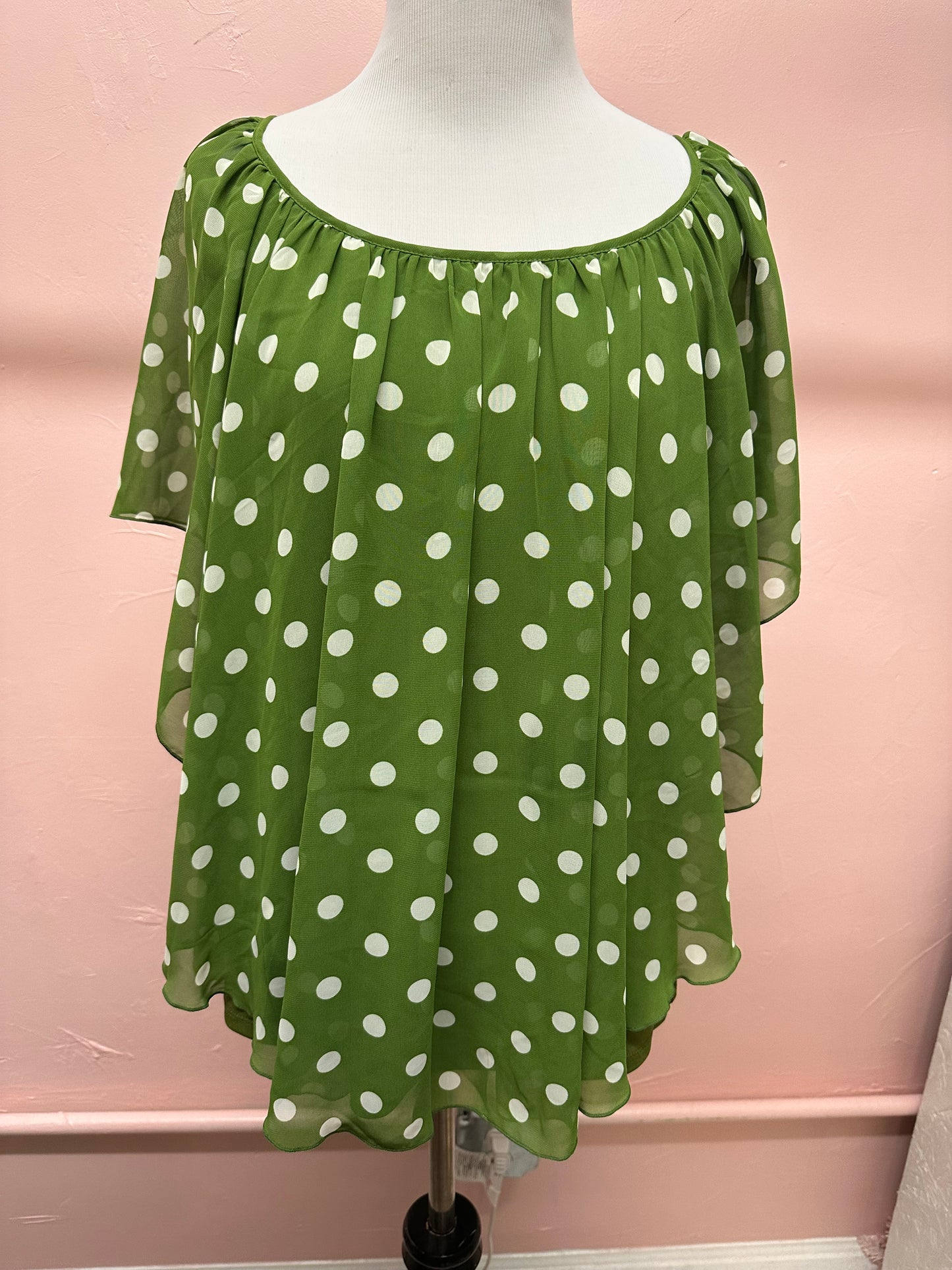 Cato Green Polka Dot Short Sleeve in L