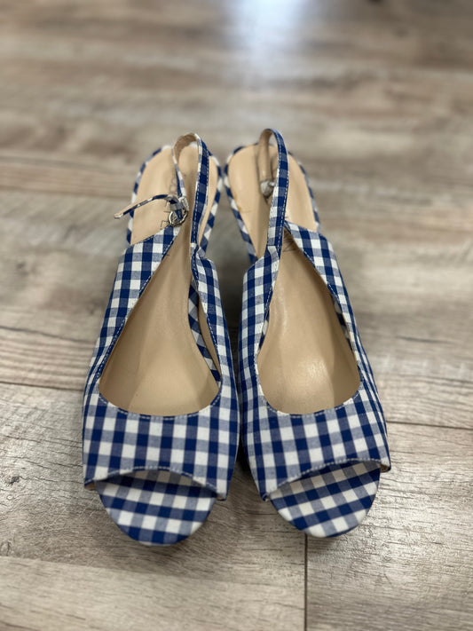 Aubrey Lynn Blue Check Peep Toe Heels in 9.5