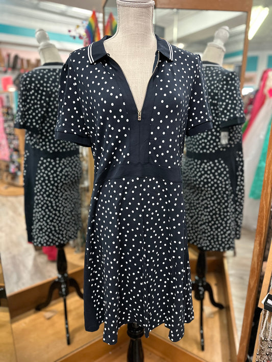 Tommy Hilfiger Navy Polkadot Short Sleeve Dress in L