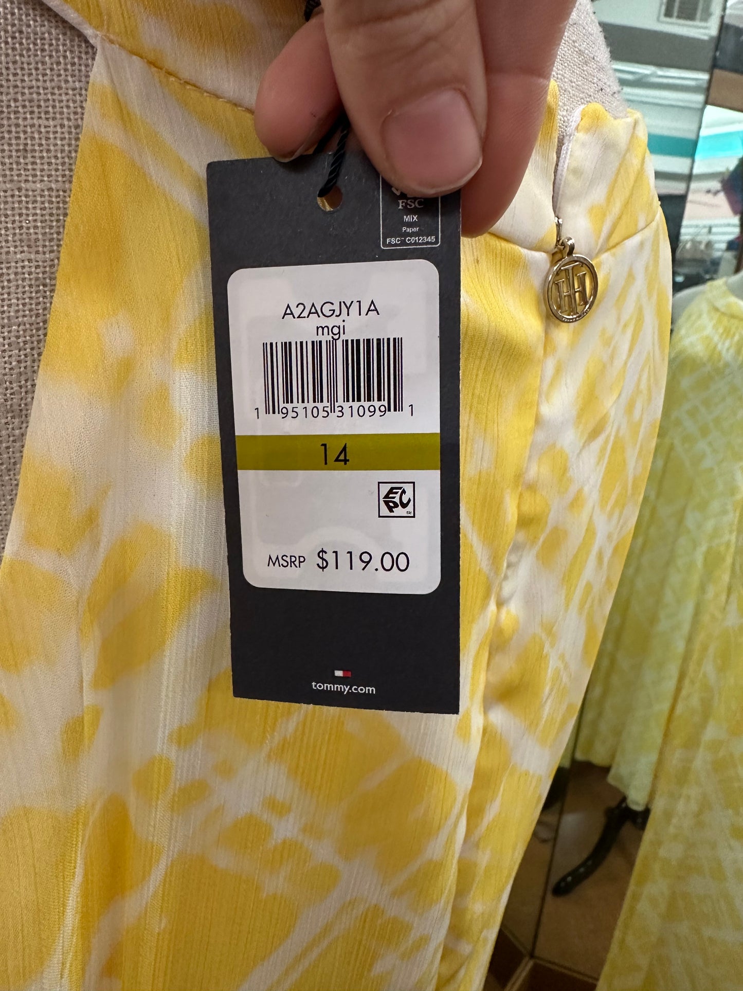 Tommy Hilfiger Yellow Patterned Dress in 14