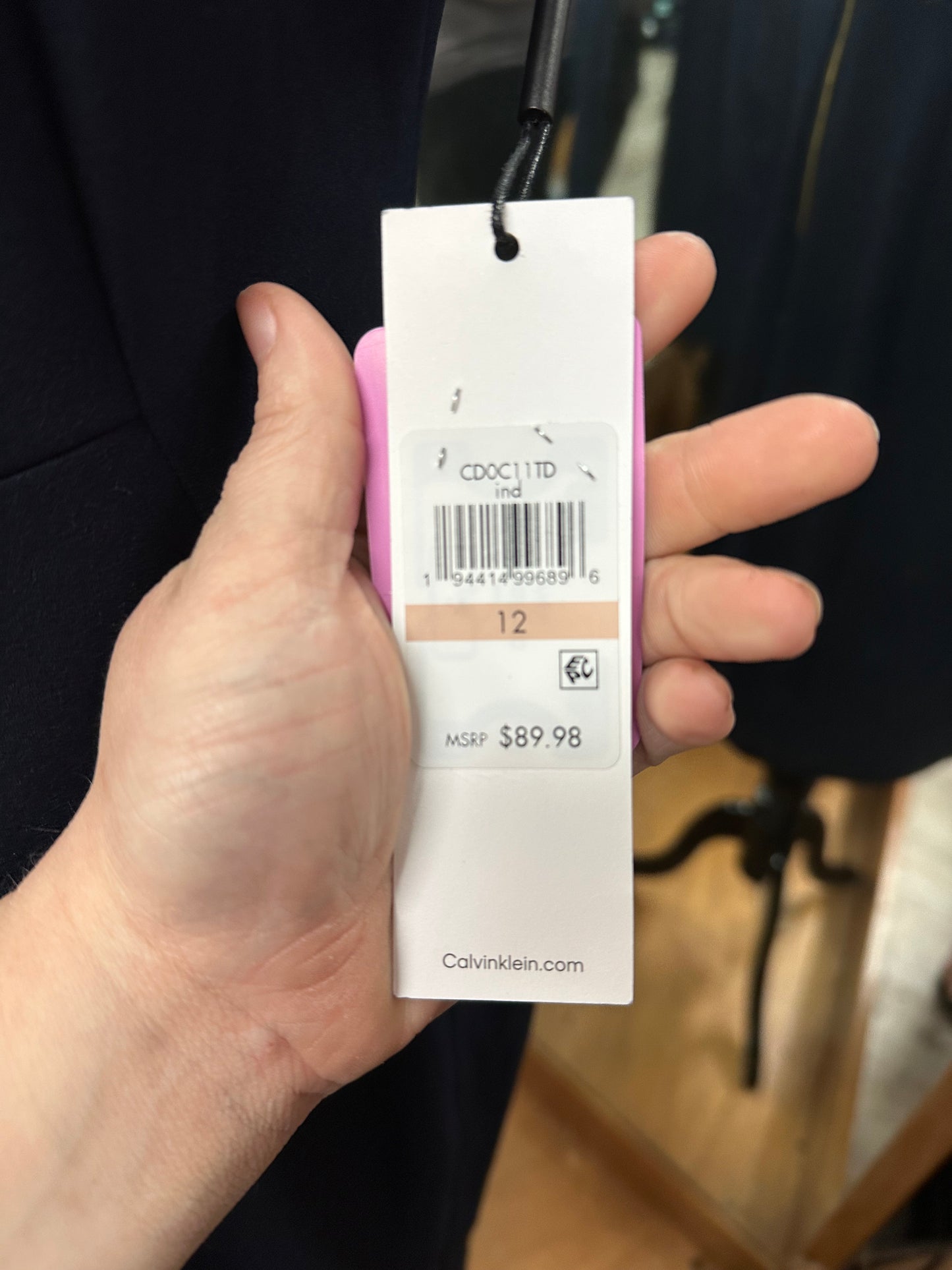 Calvin Klein Navy Pleated Sleeve Dress in 12
