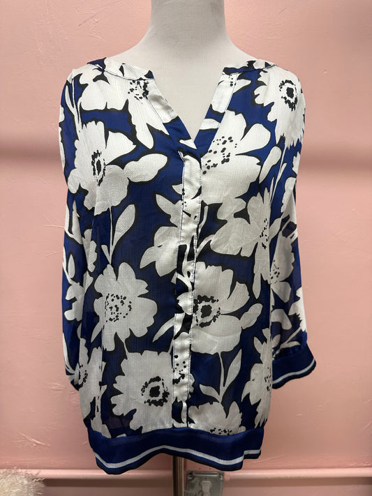 New York & Co Blue Floral Long Sleeve in L