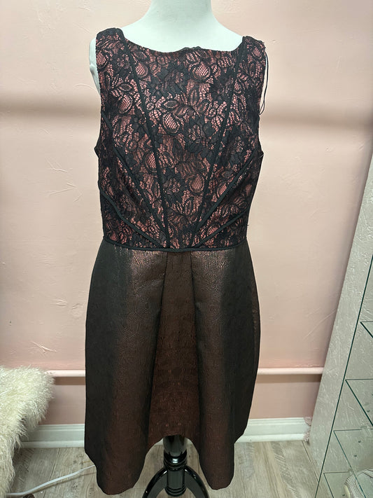 Lovely by Adrianna Papell Black and Bronze Lace Dress 14