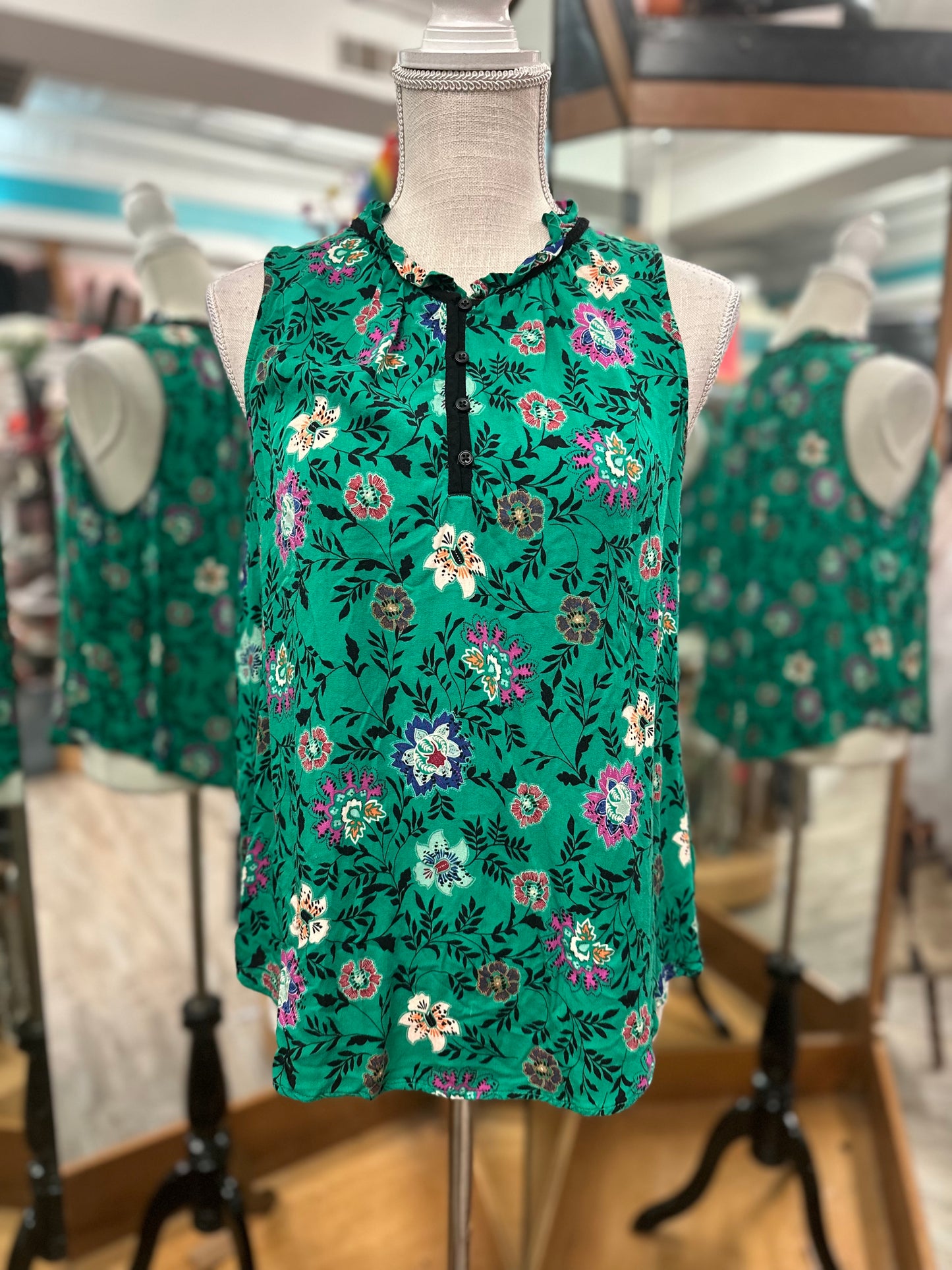 Knox Rose Green Floral Tank Top in L