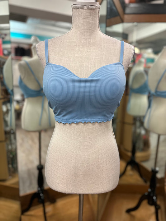 Shade and Shore Blue Ribbed Bikini Top in 36D