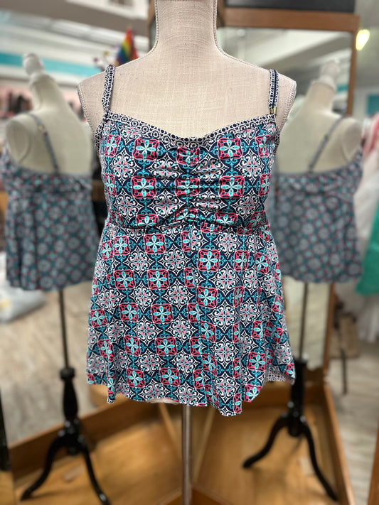 24th and Ocean Pink and Blue Patterned Tankini in XL