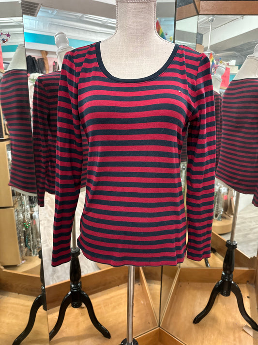 Tommy Hilfiger Red and Navy Striped Long Sleeve Top in M