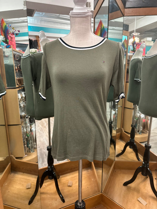 Tommy Hilfiger Olive Short Sleeve Top in M