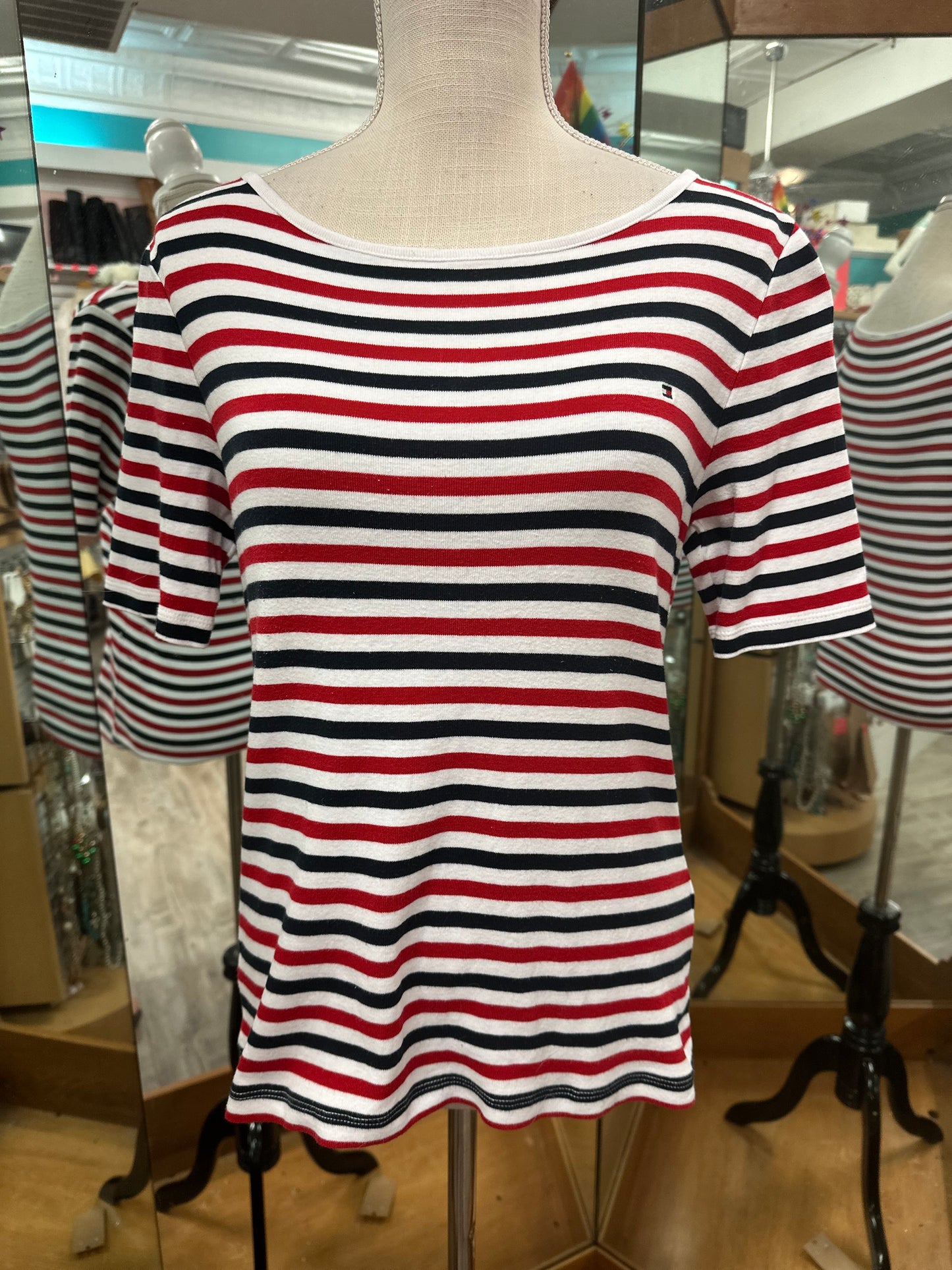 Tommy Hilfiger Red White and Blue Striped Short Sleeve in M