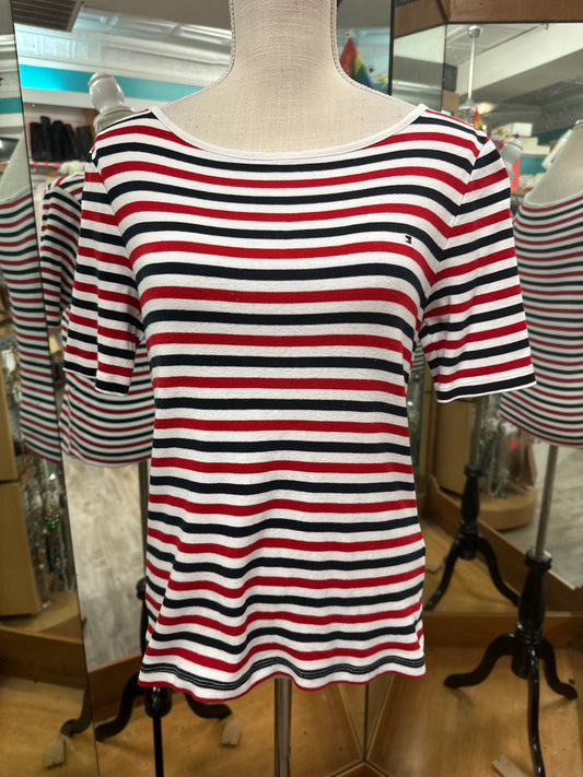 Tommy Hilfiger Red White and Blue Striped Short Sleeve in M
