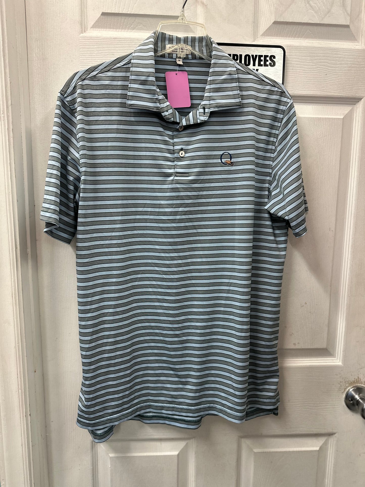 Peter Millar Blue and Grey Striped Golf Short Sleeve in M