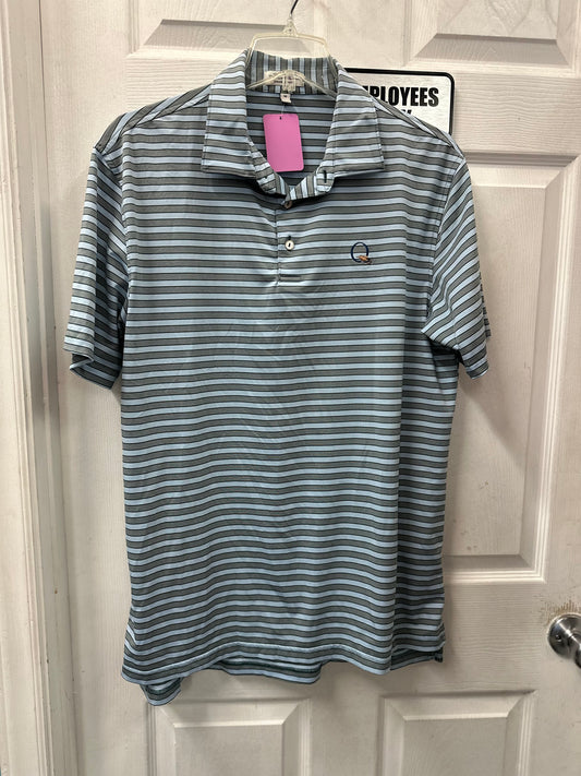 Peter Millar Blue and Grey Striped Golf Short Sleeve in M