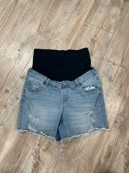 Time and Tru Distressed Light Denim Maternity Shorts in L