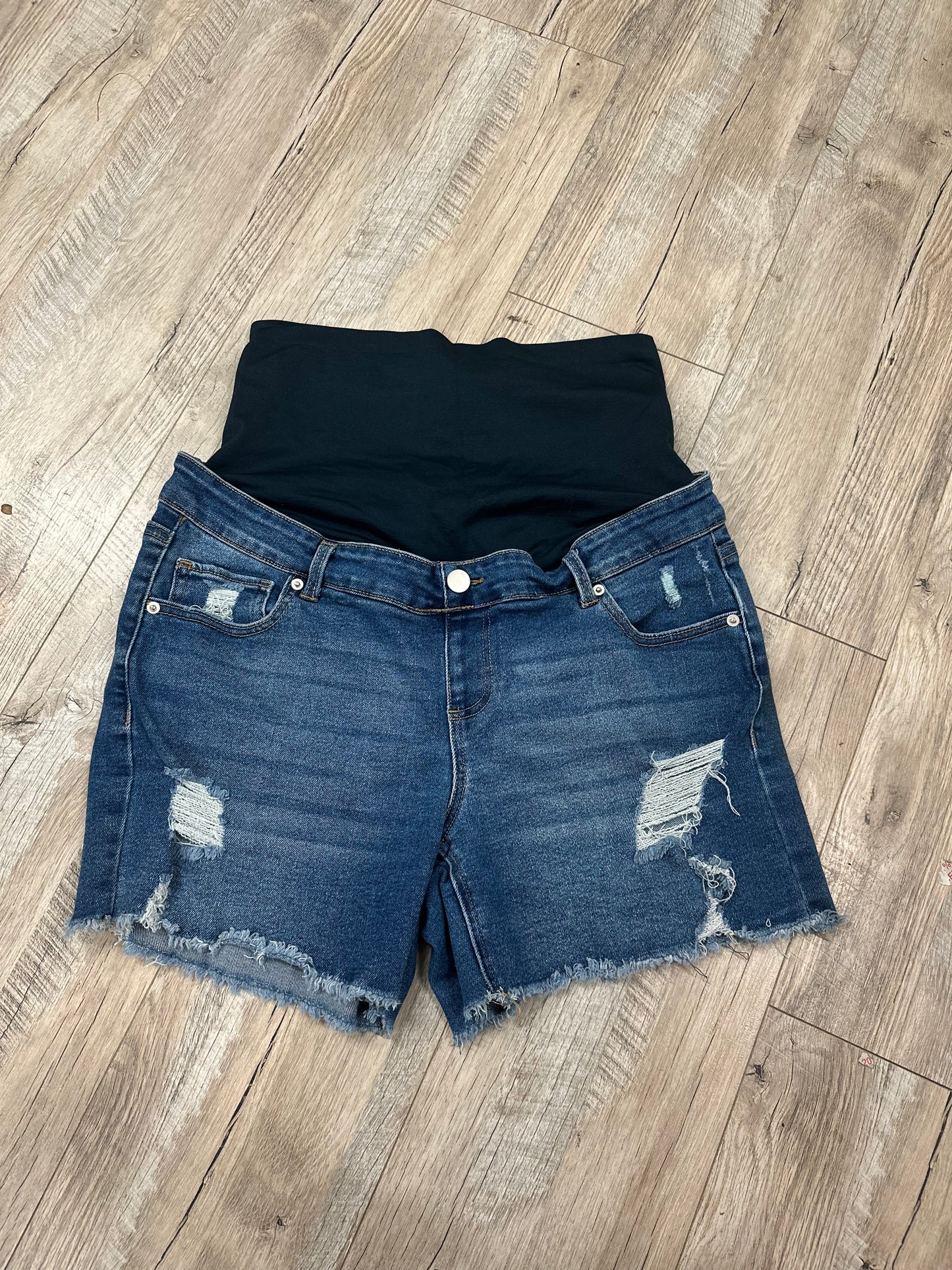 Time and Tru Distressed Denim Maternity Shorts in L