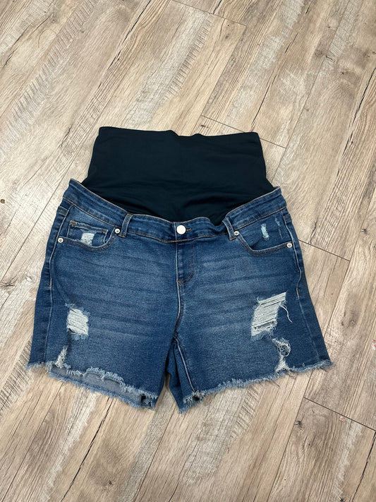 Time and Tru Distressed Denim Maternity Shorts in L