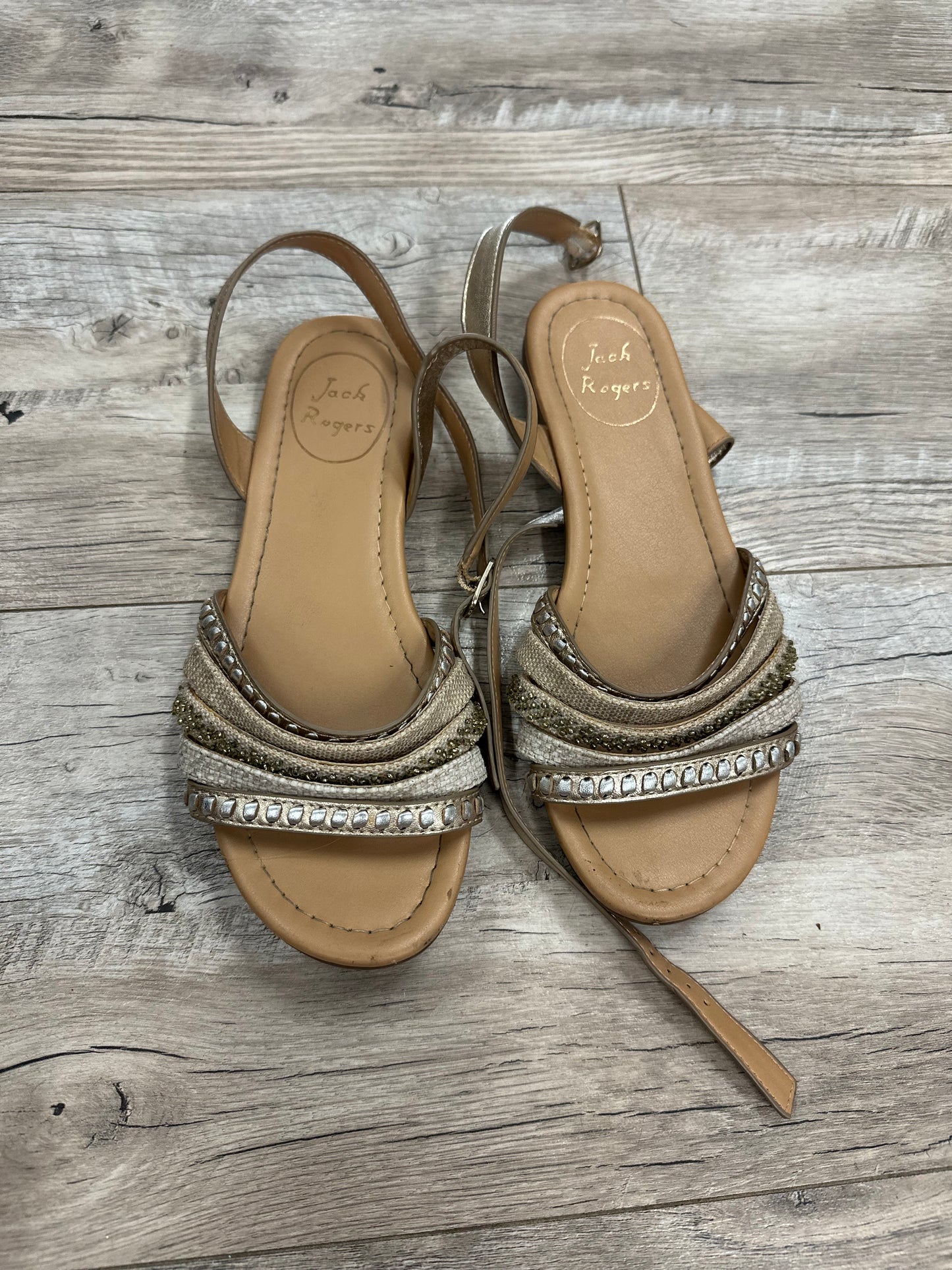 Jack Rogers Gold 5 Strap Sandal with Ankle Strap in 6