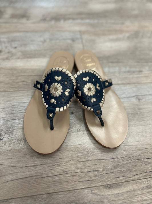 Jack Rogers Navy and Gold Medallion Sandal in 5.5