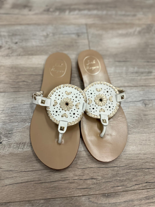 Jack Rogers White and Gold Medallion Sandal in 5.5