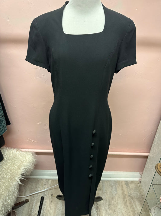 Marianna Short Sleeve Black Dress with Button Detailing