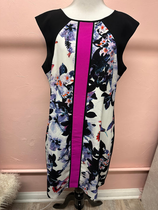 Ivanka Trump Short Sleeve Floral and Color Block Dress