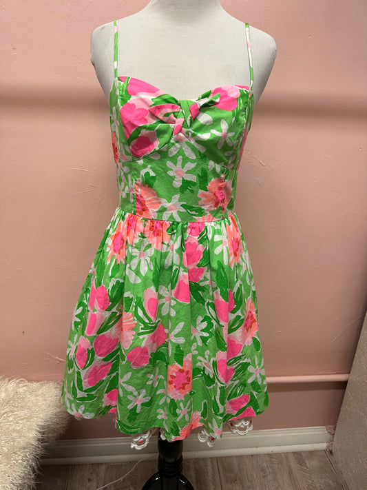 Lilly Pulitzer Macaulay Green and Pink Floral Dress Size 2