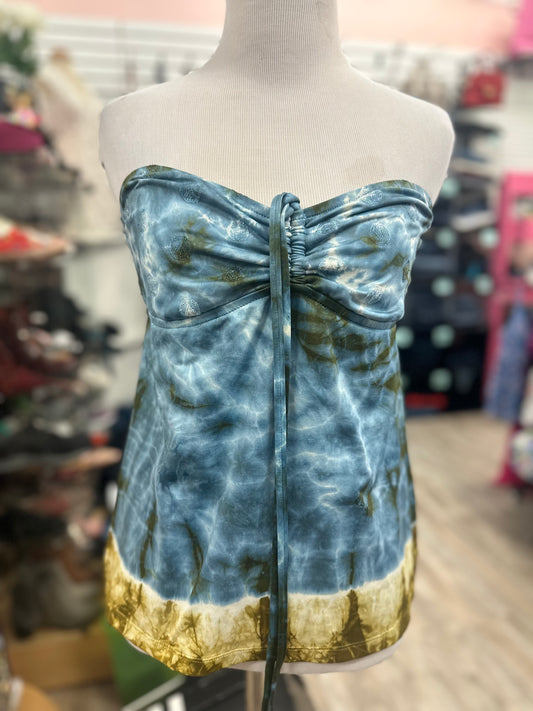Lucky Brand Blue Tie Dye Strapless Tankini in M