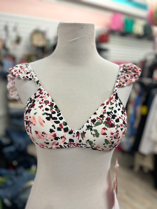 Hula Honey White Multicolor Leopard Ruffle Bikini in S