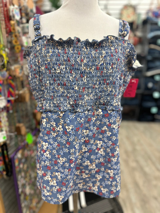 No Tag Blue Smocked Tankini Top in Plus