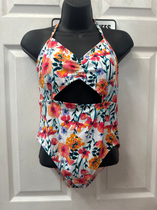 Hula Honey White Floral Cutout One Piece in M