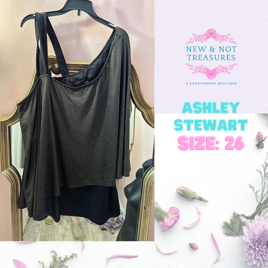 Ashley Stewart Size 26 Asymmetrical Black Glitter Top