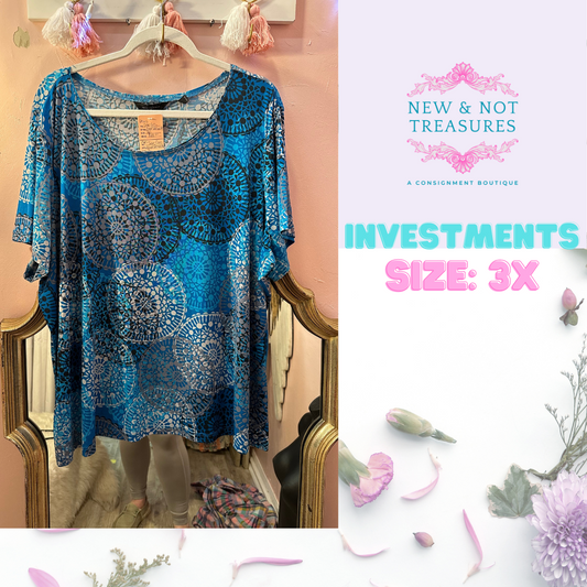 Investments 3X Blue Medallion Short Sleeve Top