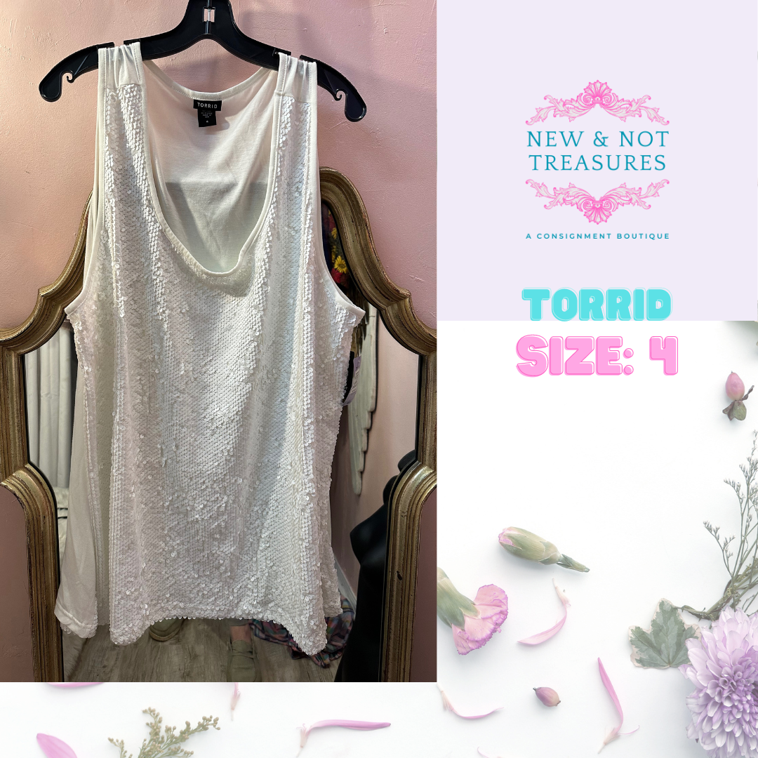 Torrid White Sequin Tank Top in Size 4