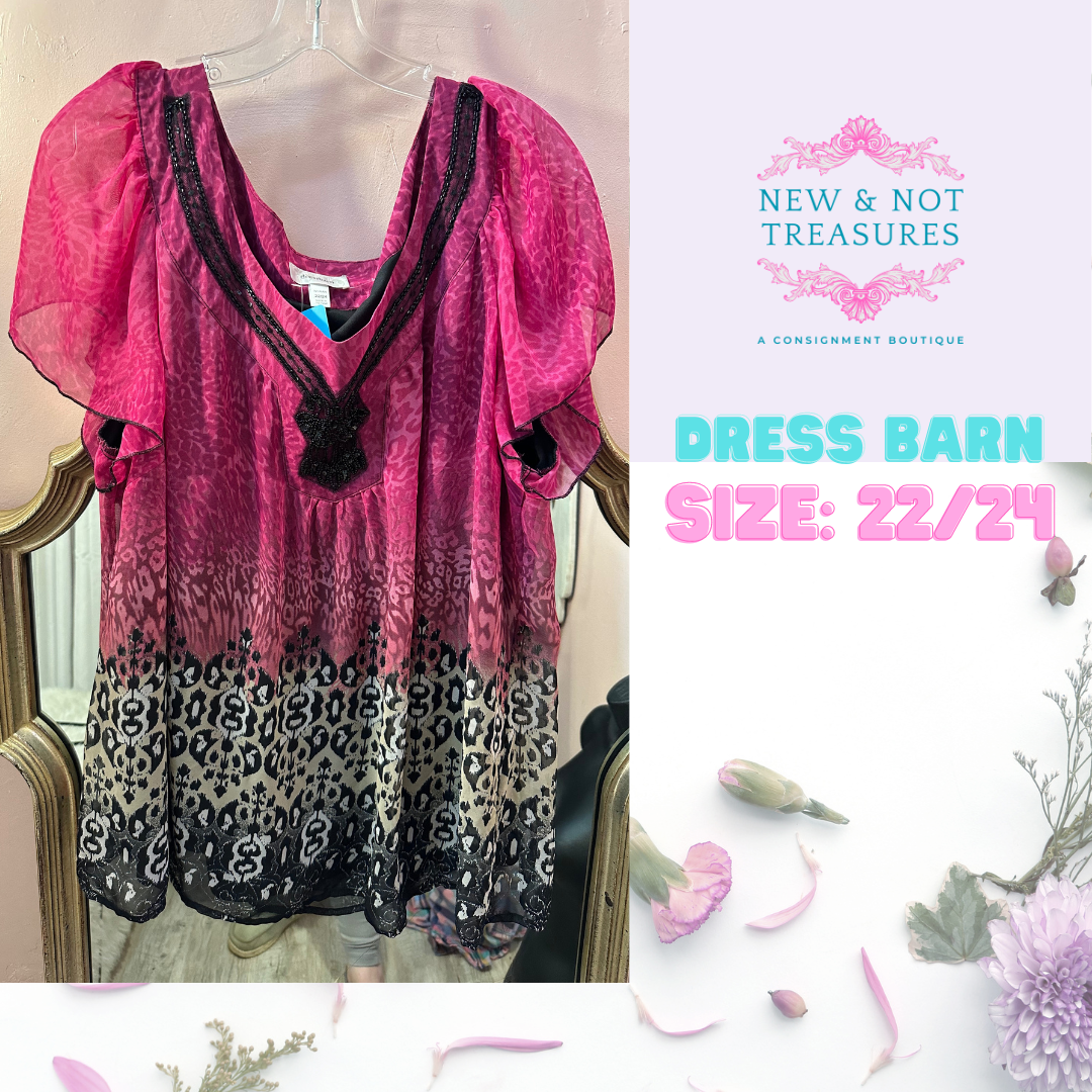 Dress Barn Size 22/24 Pink Top with Leopard Ombre